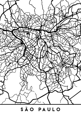 Sao Paulo Map Brazil Black