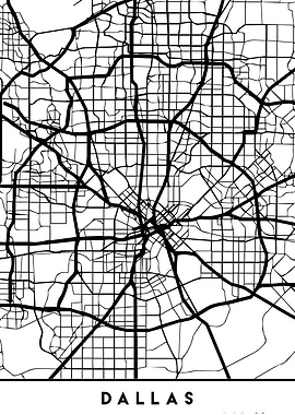 Dallas Map Texas Black