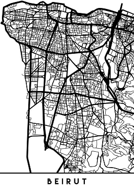 Beirut Map Lebanon Black