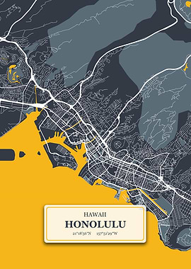 Honolulu Hawaii City Map w