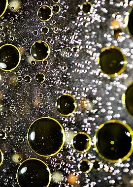 Oil bubbles on water macro