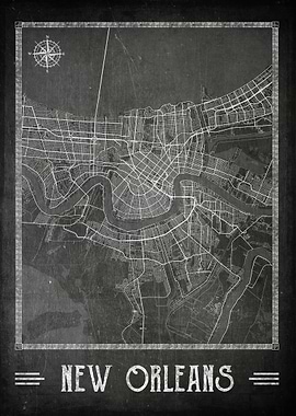 New Orleans chalkboard map
