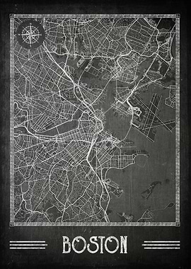 Boston chalkboard map