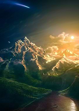 Sunset and mountains