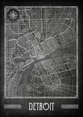 Detroit chalkboard map