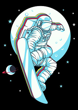 Retro Snowboard Astronaut