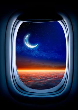 Airplane porthole Moon