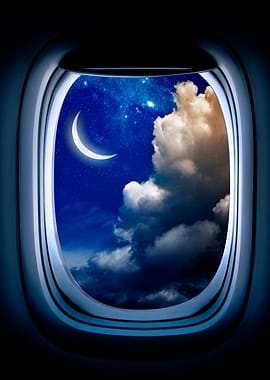 Airplane porthole Moon