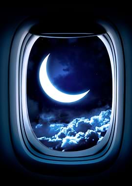 Airplane porthole Moon