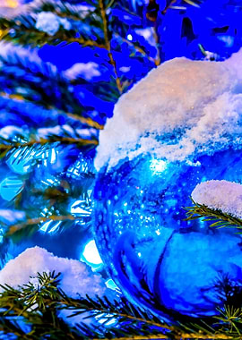 Blue Christmas Ball Snow