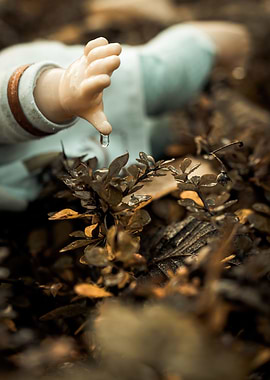 Abandoned doll in the rain