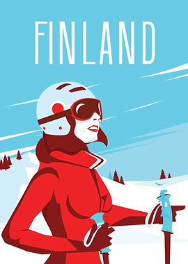Finland ski travel poster