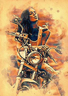 smoking girl biker