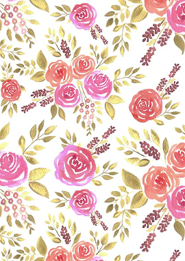 Watercolor roses in warm