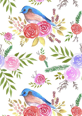 Bluebird and roses