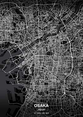 osaka city map black