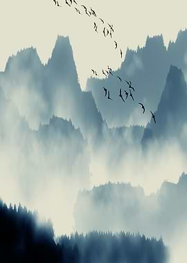 watercolor mountain landsc