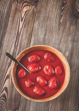 Bowl of canned tomatoes