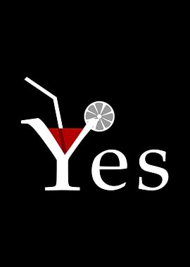 Yes Wine Glass On Black