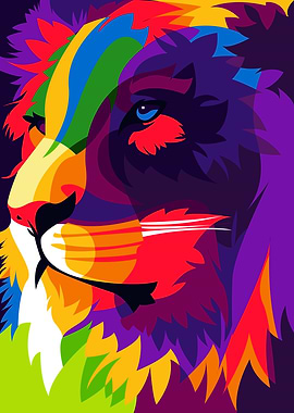 Colorful Lions in Pop Art