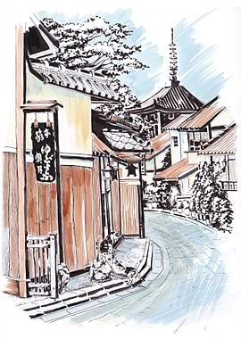 Japanese town Sketch