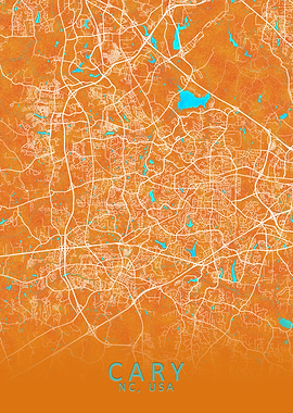 Cary NC USA City Map Gold