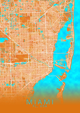 Miami FL USA City Map Gold