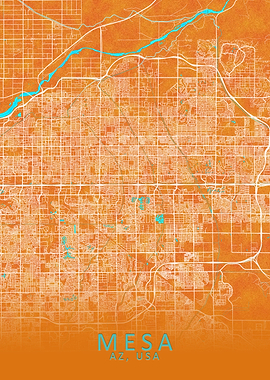 Mesa AZ USA City Map Gold