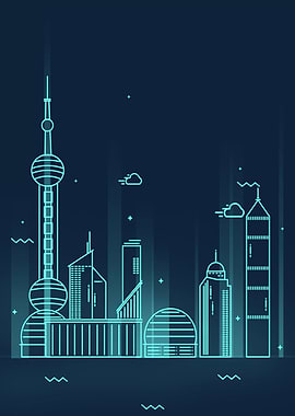 concise cartoon city landm