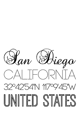 San Diego CA On White