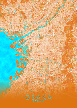 Osaka Japan City Map Gold