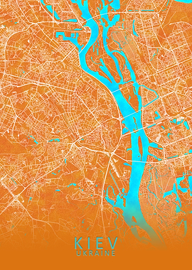 Kiev Ukraine City Map Gold