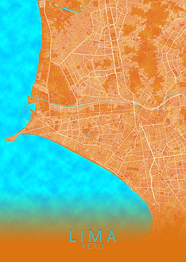 Lima Peru City Map Gold