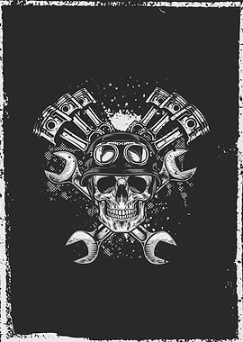 Grunge Retro Biker Skull