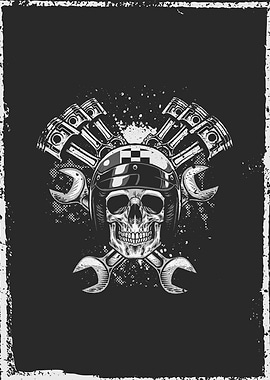 Grunge Retro Biker Skull