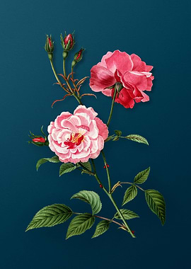 Vintage Florals on Teal