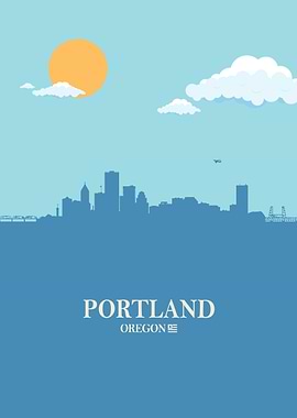 Portland City Skyline Blue