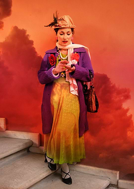 woman in the red clouds