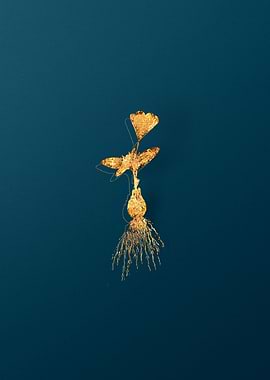 Gold Flower on Teal Blue