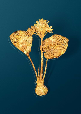 Gold Flower on Teal Blue