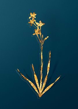 Gold Flower on Teal Blue