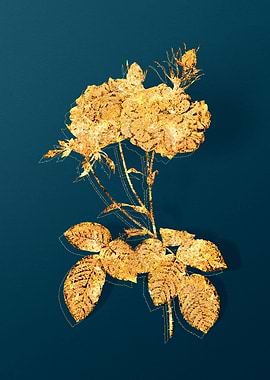 Gold Flowers on Teal