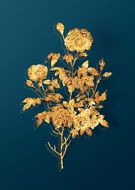Gold Flower on Teal Blue