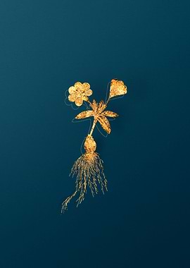 Gold Flower on Teal Blue