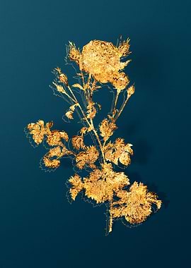 Gold Flower on Teal Blue