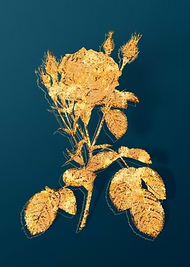 Gold Teal Vintage Florals