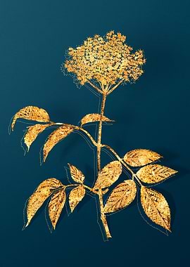 Gold Flowers on Teal