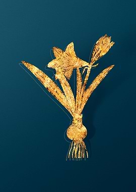 Gold Antique Flowers Teal