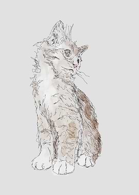 cute cat on scribble art