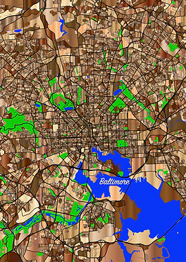 Baltimore City Map in Wood